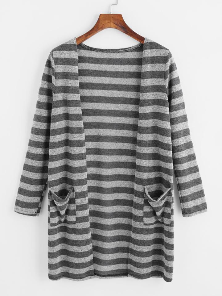 Romwe Contrast Stripe Dual Pocket Cardigan