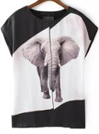 Romwe Elephant Print Color-block T-shirt