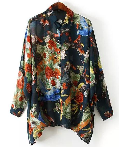 Romwe Floral Print Shift Blouse