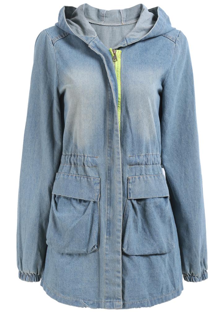 Romwe Bleached Hooded With Zipper Pockets Coat