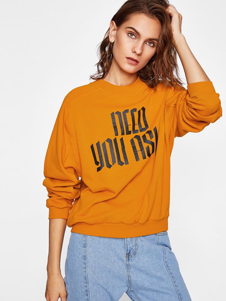 Romwe Ribbed Trim Graphic Sweatshirt