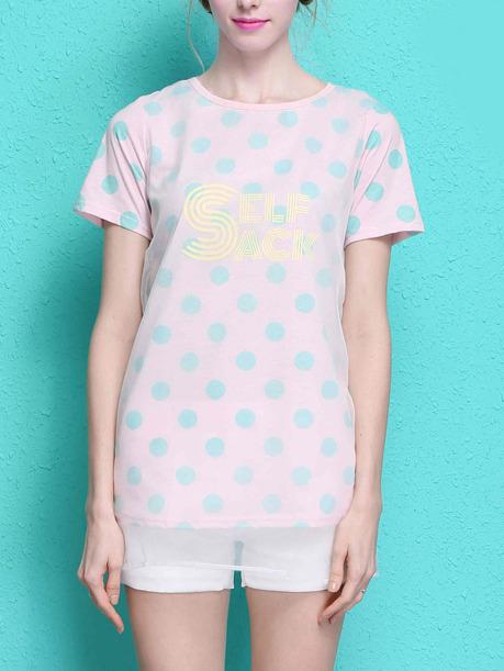 Romwe With Organza Polka Dot T-shirt