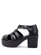 Romwe Black Round Toe Hollow Chunky Sandals