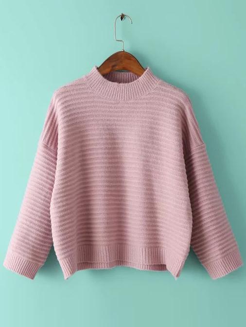 Romwe Mock Neck Dolman Pink Sweater