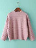 Romwe Mock Neck Dolman Pink Sweater