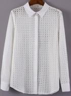 Romwe Embroidered Hollow Button-down Blouse