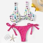 Romwe Random Donut Print Top With Tie Side Bikini