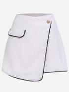 Romwe White Contrast Trim Wrap Skirt
