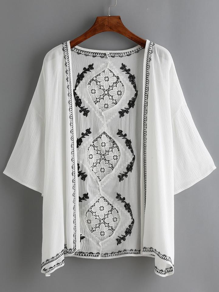 Romwe Crochet Embroidered Chiffon White Top
