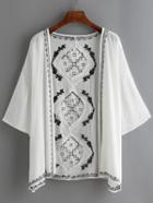 Romwe Crochet Embroidered Chiffon White Top