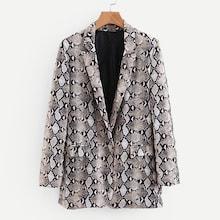 Romwe Snakeskin Print Flap Blazer