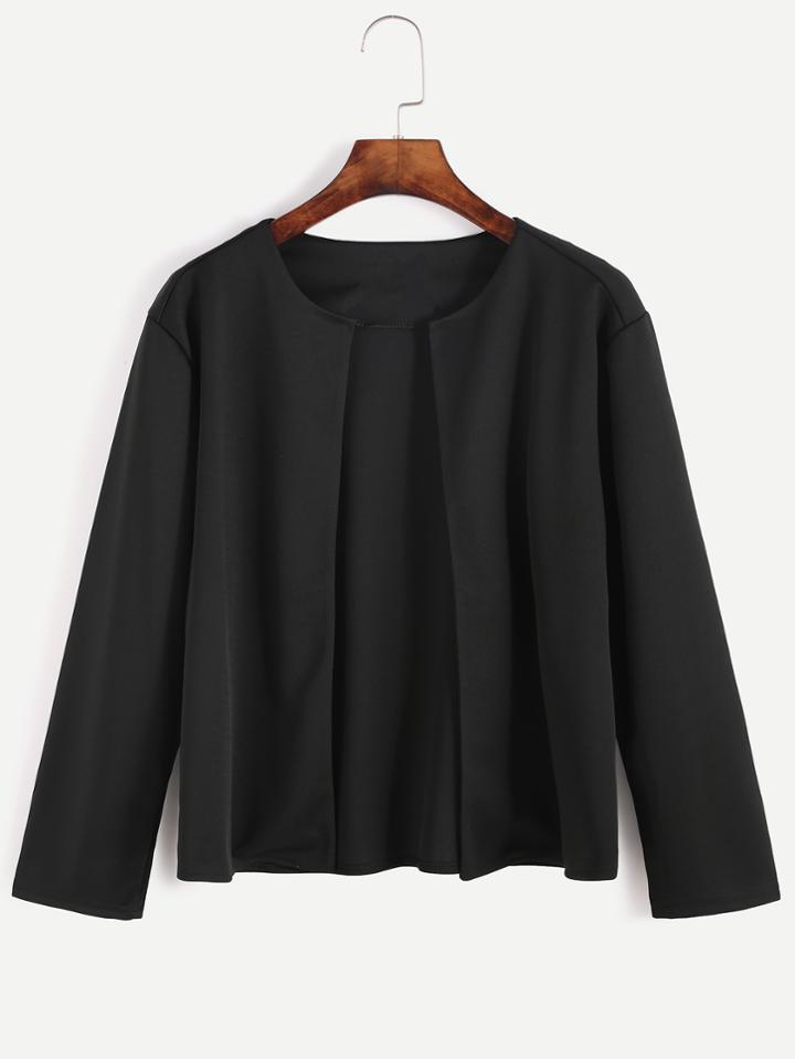 Romwe Black Plain Casual Short Coat