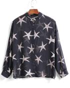 Romwe With Buttons Star Print Blouse