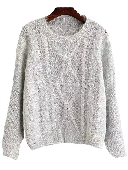 Romwe Long Sleeve Slit Back Grey Sweater