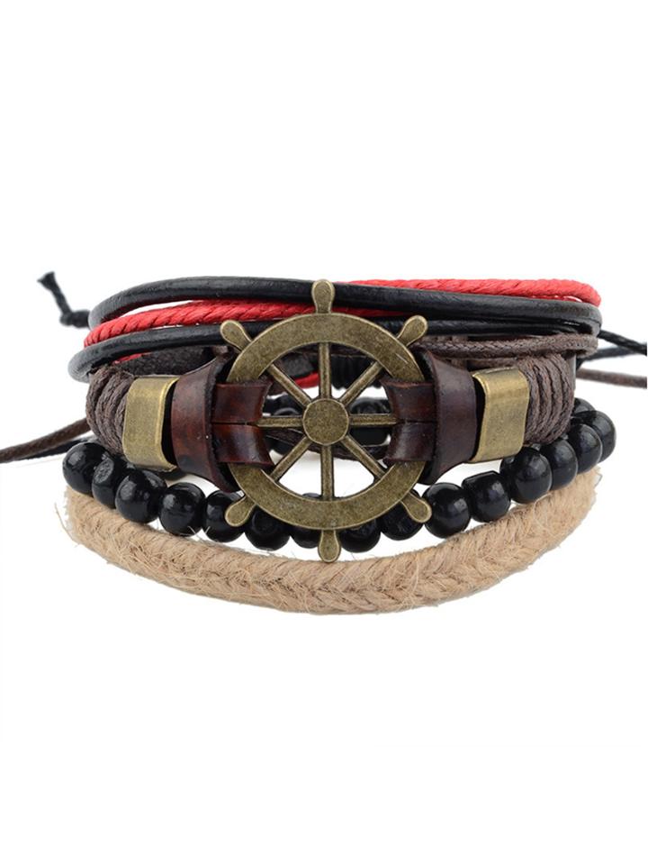 Romwe Beaded & Woven Design Bracelet Set