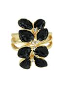 Romwe Black Color Women Enamel Flower Ring