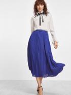 Romwe Royal Blue Belted Pleated Chiffon Skirt
