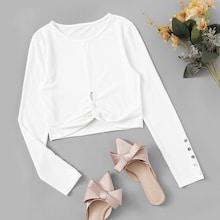 Romwe Twist Hem Button Detail Tee