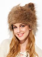 Romwe Brown Faux Fur Cute Ear Fluffy Winter Hat