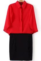 Romwe Lapel Cape Top With Zipper Split Red Skirt