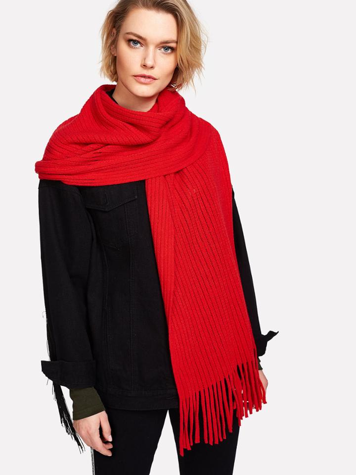 Romwe Fringe Trim Ladder Cut Out Detail Scarf