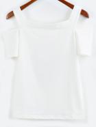 Romwe Cold Shoulder Plain T-shirt - White