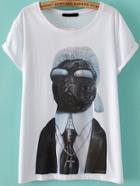 Romwe Sunglasses Dog Print T-shirt