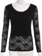 Romwe Round Neck Lace Slim Blouse