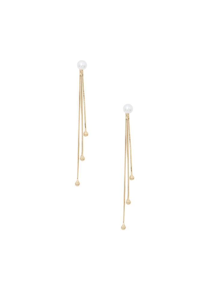 Romwe Pearl Metallic Tassel Drop Earrings