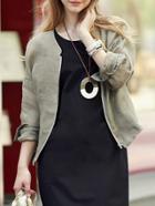 Romwe Long Sleeve Zipper Grey Jacket