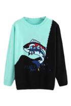 Romwe Color Block Dolphin Knitted Jumper