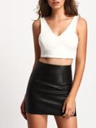 Romwe White Deep V Neck Crop Tank Top