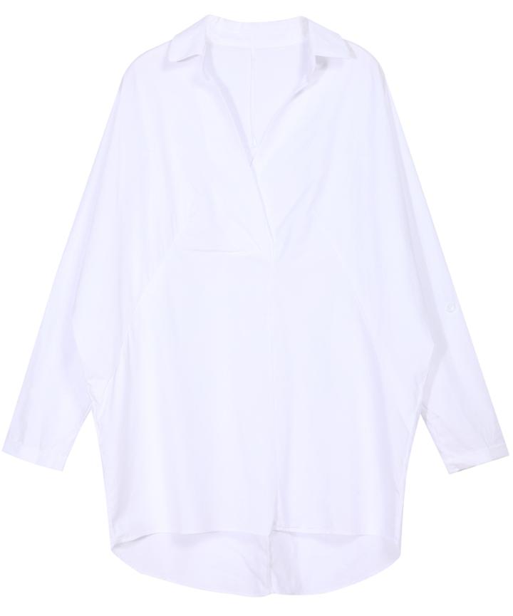 Romwe Lapel Long Sleeve Dip Hem Loose Blouse