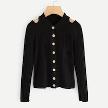 Romwe Open Shoulder Single Breasted Sweater