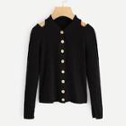 Romwe Open Shoulder Single Breasted Sweater