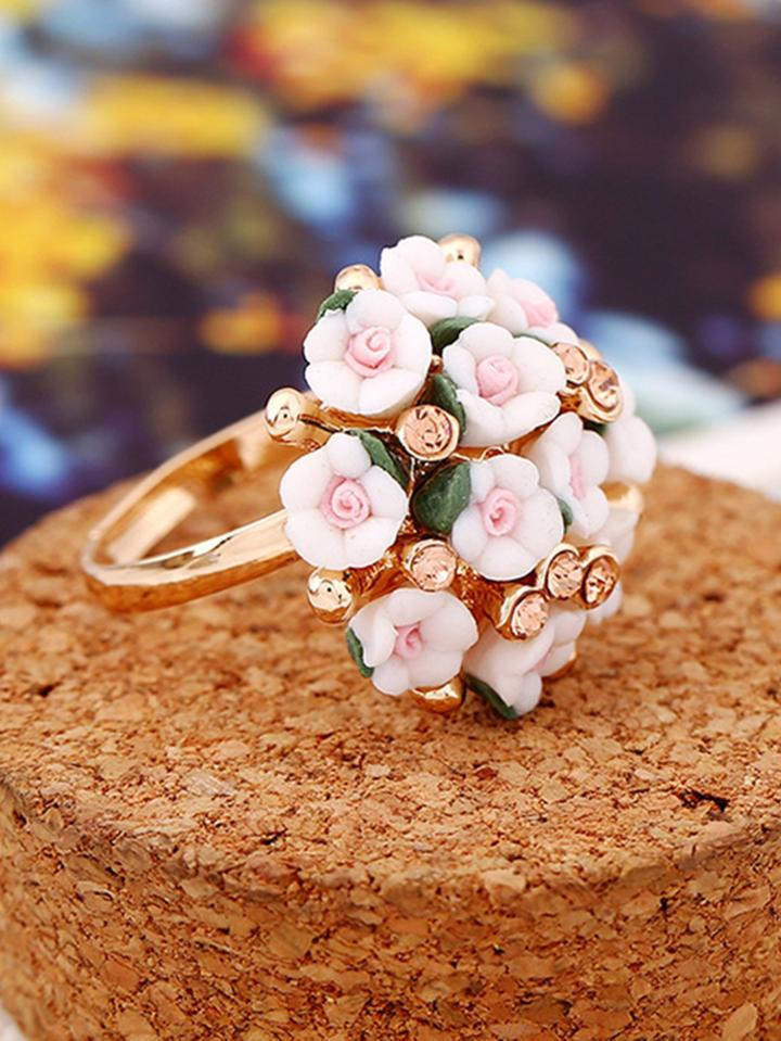 Romwe Flower Inlay Statement Ring