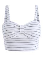 Romwe Spaghetti Strap With Bow Striped White Cami Top