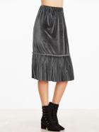Romwe Grey Pleated Hem Ruffle Trim Velvet Skirt