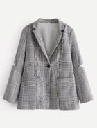 Romwe Raw Seam Slit Cuff Houndstooth Blazer