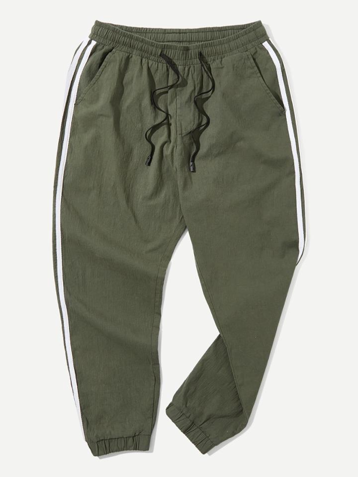 Romwe Men Striped Tape Side Tapered Pants