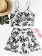 Romwe Cut Out Tree Print Cami With Shorts