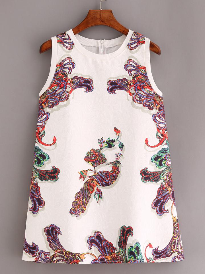 Romwe White Vintage Print Tank Top With Zipper