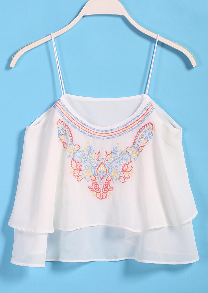 Romwe Spaghetti Strap Embroidered Dipped Hem Vest