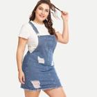 Romwe Plus Raw Hem Distressed Denim Overall Dress