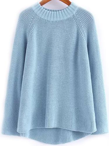 Romwe Dip Hem Knit Blue Sweater