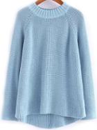 Romwe Dip Hem Knit Blue Sweater