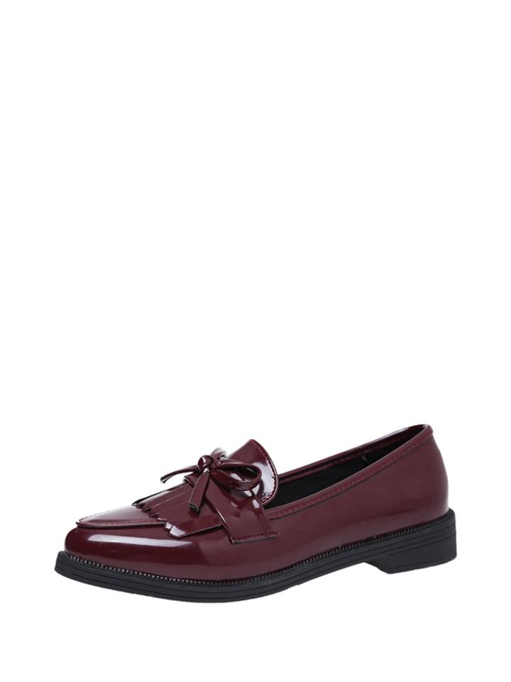 Romwe Bow & Fringe Design Pu Flats
