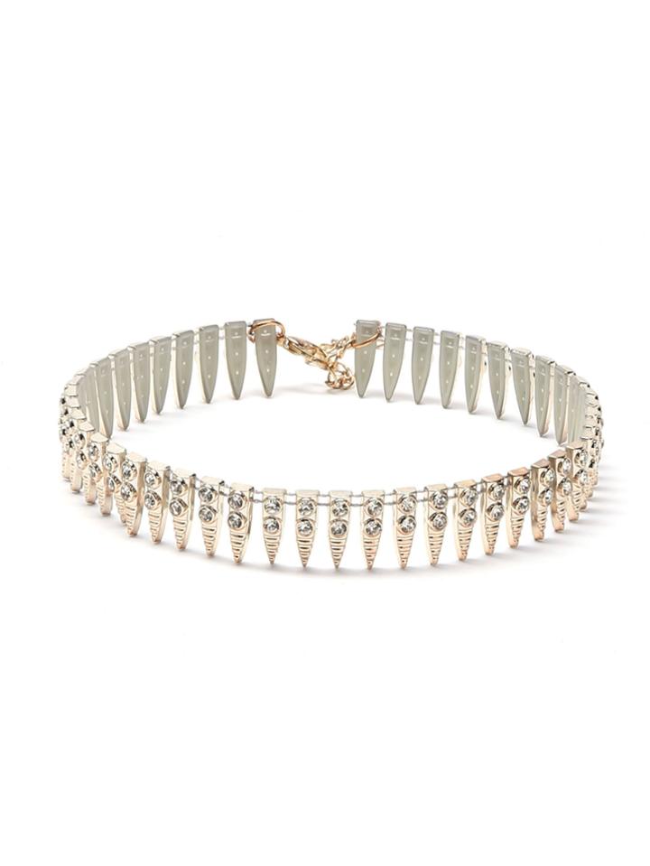 Romwe Metal Spike Rhinestone Studded Statement Choker Necklace