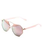 Romwe Sakura Pink Polygon Lens Double Bridge Sunglasses