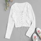 Romwe Lace-up Front Contrast Lace Tee
